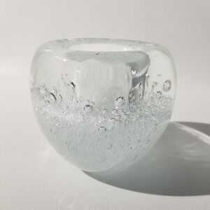 Controlled Bubble Art Glass Clear Candle Paperweight Trinket Holder Heavy Mexico